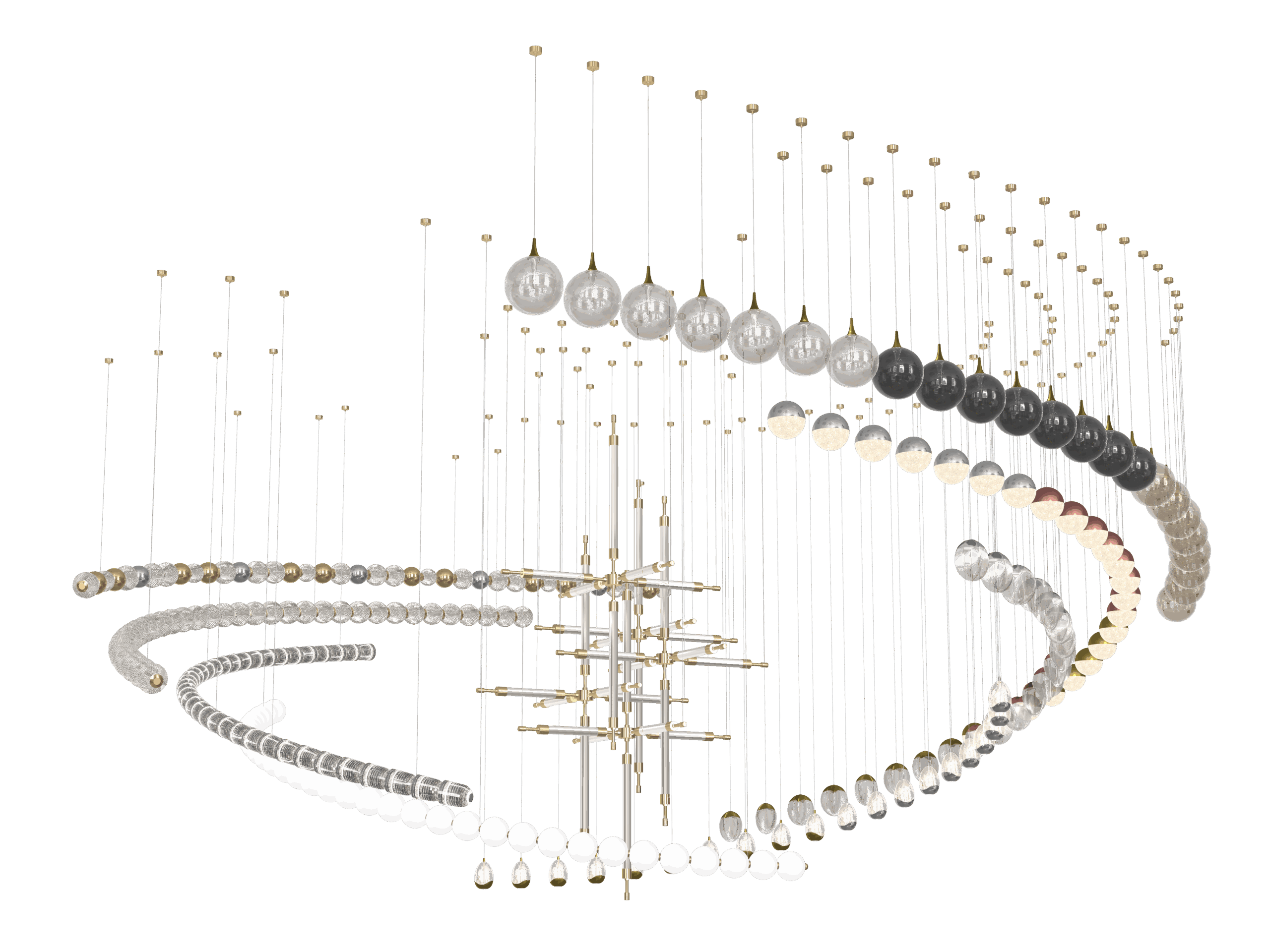 glass acrylic multiple single design construct into a large scale decorative lighting