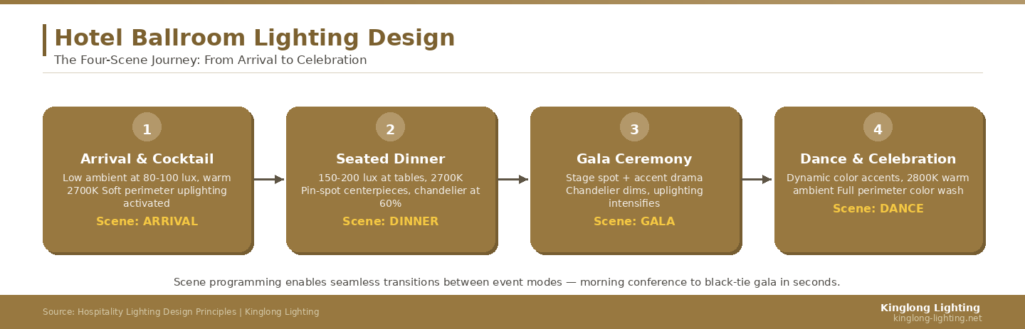 Hotel Ballroom Lighting Design Flow: Four Phases from Arrival to Gala Conclusion