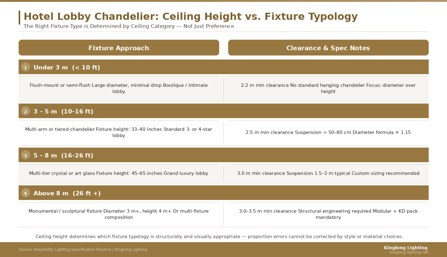 Hotel Lobby Chandelier Ceiling Height Guide: Fixture Types by Ceiling Category